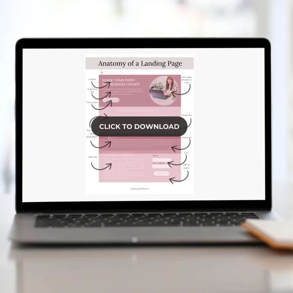 laptop screen showing the Anatomy of a landing page download